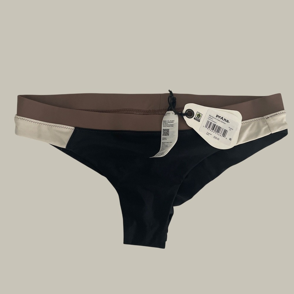 Prana Baja Bound Cheeky Bikini Bottoms Womens M‎ Carob Colorblock 2080641 NWT